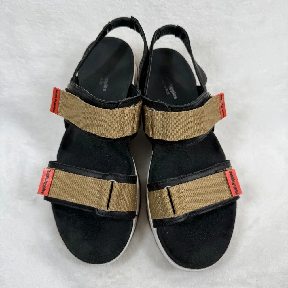 Hush Puppies Brite Jute Black Tan Platform Sporty Sandals‎ HW06698-002 Womens 8